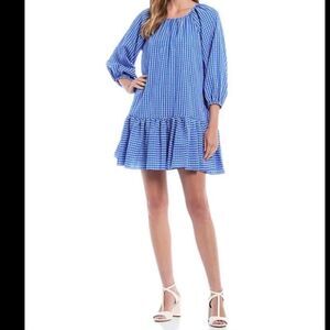 NWT LDT Blue and White Checkered Shift Dress